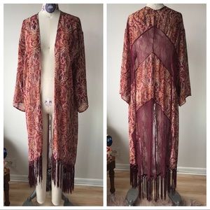 Burgundy Fringe Kimono 🍂